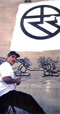original unity symbol mural by Danny Marquez in downtown Los Angeles (1993)